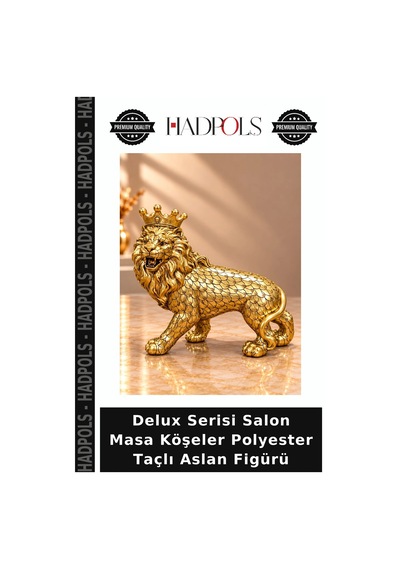 Delux Serisi Salon Masa Köşeler Polyester Taçlı Aslan Figürü