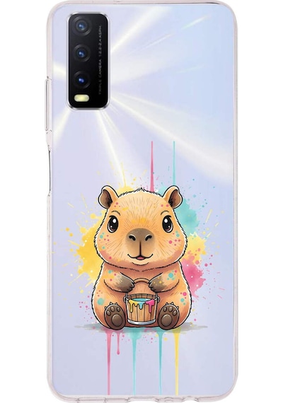 Vivo Y20s İle Uyumlu Splash Kapibara Tasarımlı Şeffaf Silikon Kılıf Şeffaf