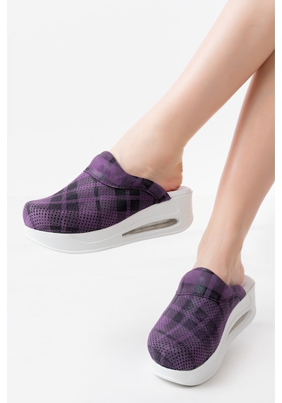 Mor Ekose Desen Kadın Ortopedik Air Max Sabo Terlik Mor