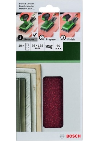Bosch - Titreşimli Zımpara Kağıdı 10'Lu. 93 X 185 Mm 60 Kum 8 Del 2609256A81