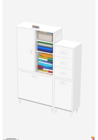 Ohbe 75 + 40cm Genişlik 160cm Boy 32,5cm Derinlik Kirli Sepetli 1 Kapak 3 Çekmeceli Çok Amaçlı Banyo Dolabı 75 + 40 Cm Ohbe 75 + 40cm Genişlik 160cm Boy 32,5cm Derinlik Kirli Sepetli 1 Kapak 3 Çekmeceli Çok Amaçlı Banyo Dolabı 75 + 40 Cm