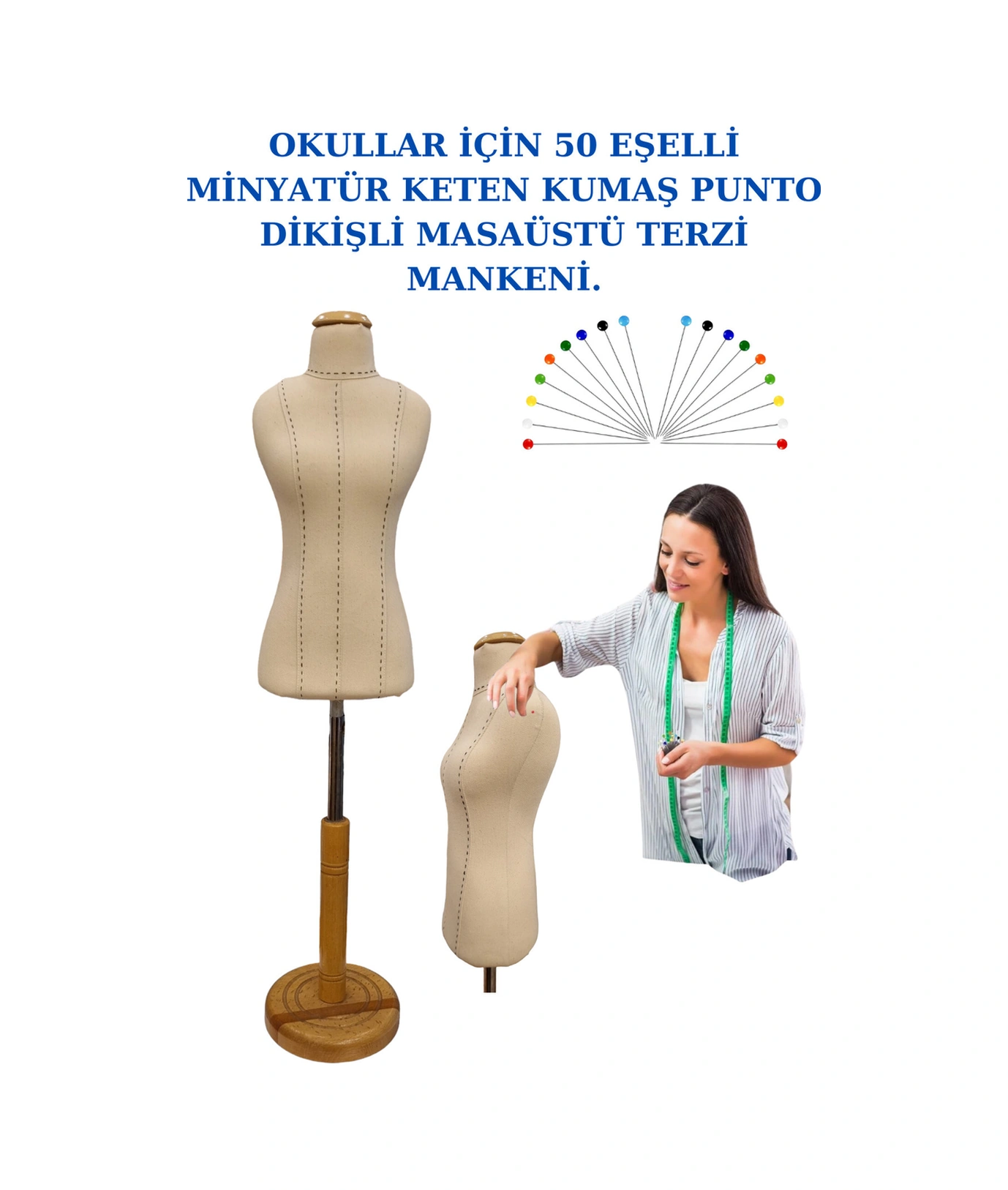 Özel Punto Dikişli Yüksek Kalite Keten Kumaş Süngerli 50 Eşelli Okullar Için Minyatür Terzi Mankeni
