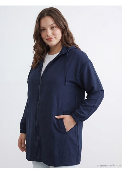 Lcw Modest Lacivert Kapüşonlu Kadın Tunik