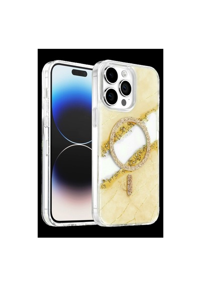 Onegif Apple İphone 15 Pro Max Lotus Simli Magsafe Kapak - Gümüş