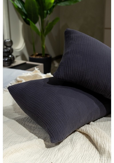 4 Katlı Müslin Yastık Kılıfı Antrasit 50x70cm 2adet