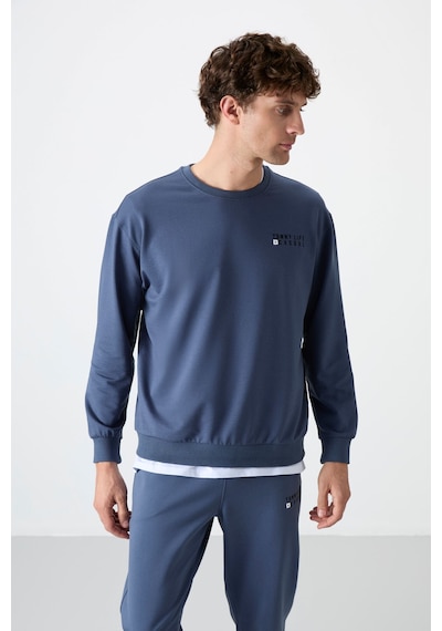 Tommy Life Petrol Casual O Yaka Lastik Paça Pamuklu Erkek Oversize Eşofman Takımı - 85120 Petrol