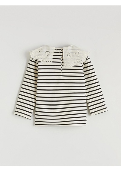 LC Waikiki Lcw Baby Ekru Bebe Yaka Kız Bebek Bluz Ve Tayt Ecru Strıped