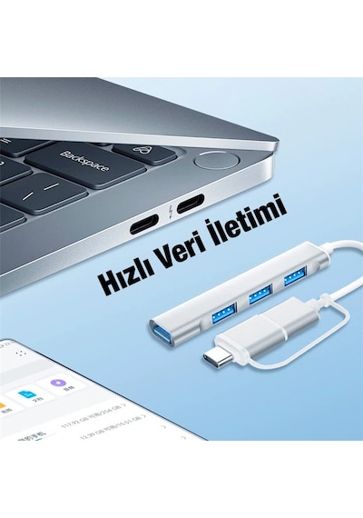 Ally A-806 4in1 Type-c + Usb Girişli Usb 3.0 Çoğaltıcı Hub Adaptör Çevirici- 5775