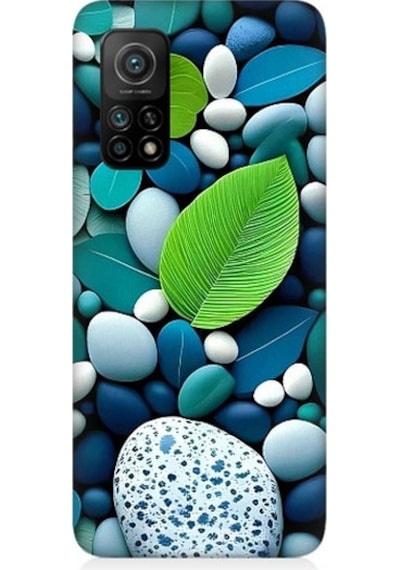 Xiaomi Mi 10t Pro Uyumlu Mavi Turkuaz Taşlar Ve Yeşil Yaprak Desenli Silikon Kılıf