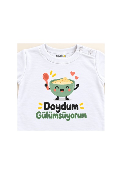 Babylimon Doydum Gülümsüyorum Beyaz Kısa Kollu Çıtçıtlı Bebek Zıbını Beyaz - Doydum Gülümsüyorum - 928161924 Beyaz - Doydum Gülümsüyorum