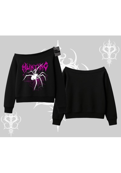 Startmore Beyaz Kayık Yaka Sweatshirt Autumn Spider Siyah