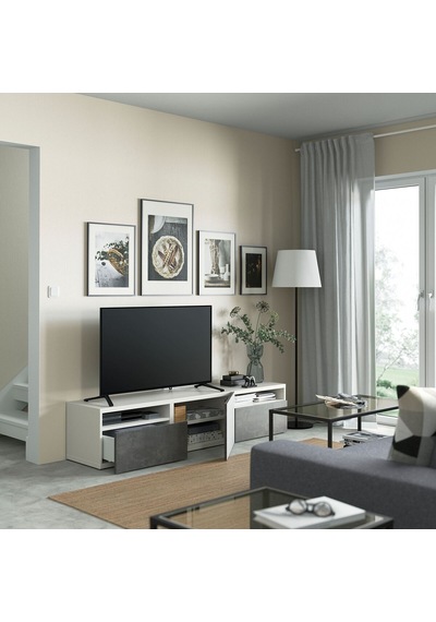 Tv Sehpası, Beyaz-koyu Gri, 180x42x39 Cm, Kallvıken, Çıt Çıt Raylı Gri Tv Sehpası, Beyaz-koyu Gri, 180x42x39 Cm, Kallvıken, Çıt Çıt Raylı Gri
