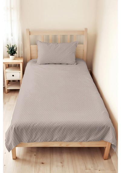 Gri Minimal Genç Odası Tek Kişilik Pike Takımı - Bej Modern 160x220 Cm Kapitone Yatak Örtüsü Sabahçı Saman Nüansı
