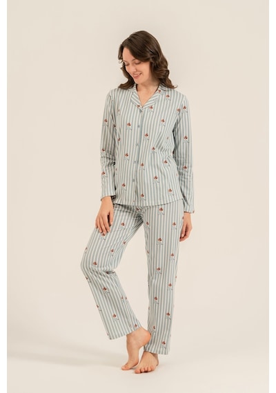 Arnetta Kadın Cute Puppy Yeşil Gömlek Pijama Takımı Ar3735-s-v1 Ar3735-s-v1