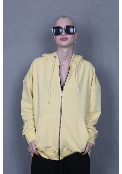 Madmext Sarı Kapüşonlu Basic Sweatshirt Mg1900 Sarı
