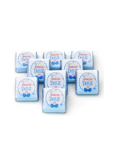 Nin Chocolate Erkek Bebek Dökme Çikolatası Hoşgeldin Baskılı 45 Adet Kare