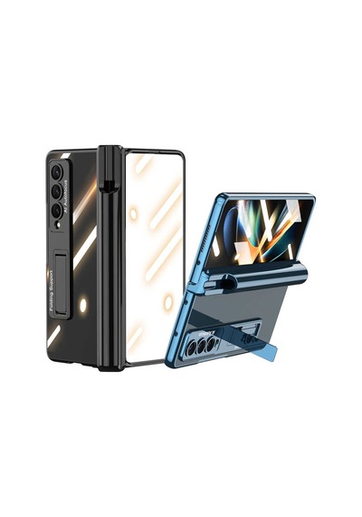 Samsung Uyumlu Galaxy Z Fold 4 Kılıf Zore Kıpta Standlı Kalem Bölmeli Kapak Siyah