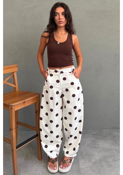 Madmext Ekru Puantiyeli Beli Lastikli Balon Kadın Pantolon Mg2886