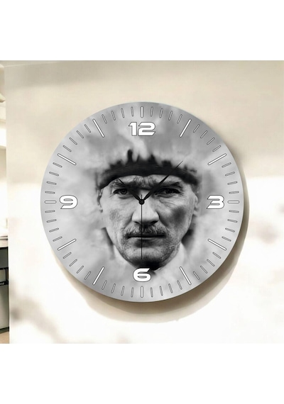 Renkli Baskı Atatürk Desenli Sayılı Öğretmen Yılbaşı Hediyelik Ahşap Sessiz Tablo Duvar Saati D261 Çok Renkli