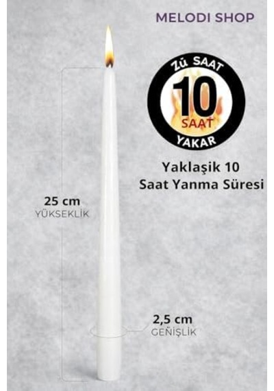 Beyaz Renk İnce Şamdan Mum Seti Varaklı, 25 Cm Uzunluk, 10 Lu Paket, Dekoratif Taper, Şık Masa, Davet Ve Özel Gün Dekorasyonu İçin 50 x 22