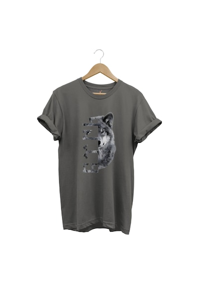 Türkiye Bozkurt Göktürkçe Türk Yazısı Ve Kurt Baskılı Regular Fit %100 Pamuk Gri T-shirt Antrasit