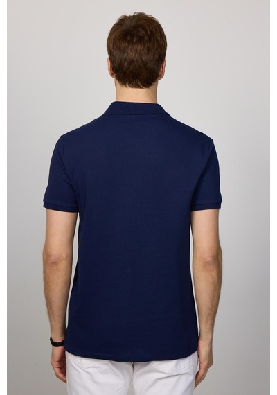Tudors Erkek Slim Fit Dar Kesim %100 Pamuk Düz Pike Lacivert Polo Yaka Tişört-30496-lacivert Lacivert