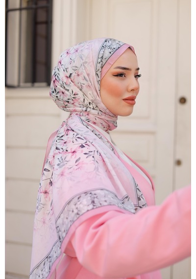 Mimiyum Lemon Flower Nayf İpek Şal Şeker Pembe