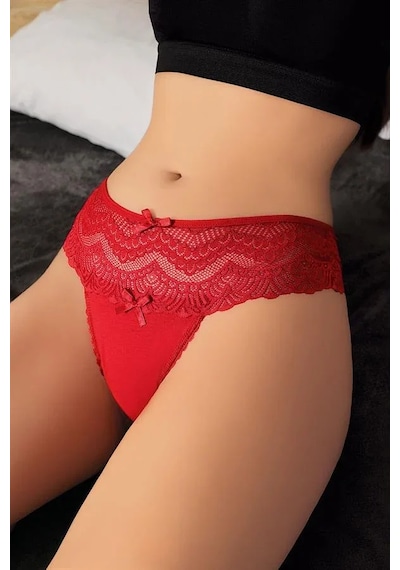 E-bulurum Büyük Beden Bel Kısmı Dantelli Kırmızı Tanga String