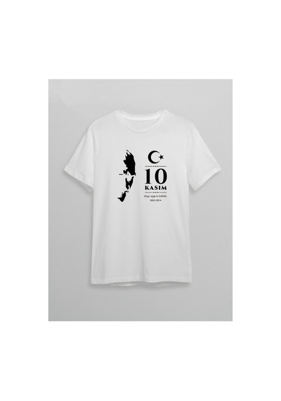 Butik İstanbul 10 Kasım Atatürk Anma Günü Silüet Baskılı Oversize Bisiklet Yaka T-shirt - Beyaz