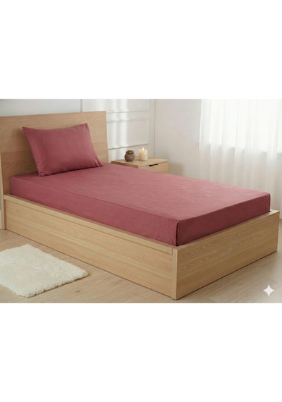 Maki Home %100 Pamuklu Gül Kurusu 100x200+50x70 Cm Tek Kişilik Lastikli Çarşaf Takımı Gül Kurusu