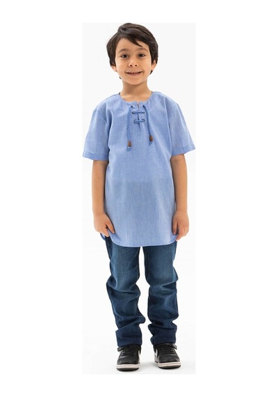 Eliş Şile Bezi Kısa Kol Şile Bezi Zımbalı Erkek Çocuk Tshirt Mavi 3032