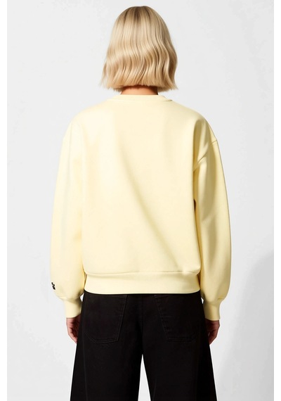 Benerly Kadın Bisiklet Yaka Düşük Kol Nakışlı Örme Sweatshirt Fonksiyonel Açık Sarı