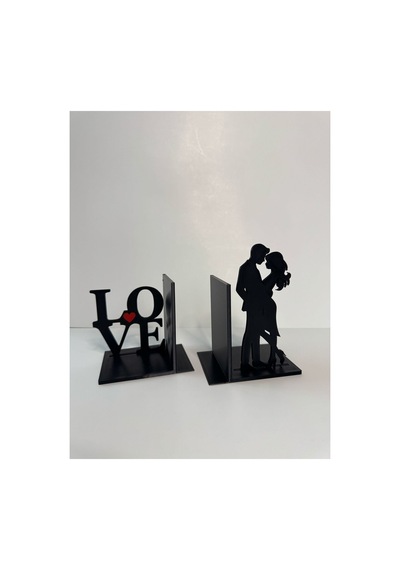 Love Çift Figürlü Kitap Tutucu Siyah Kırmızı Dekoratif Raf Desteği