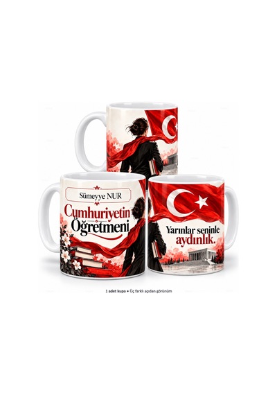 İsme Özel Cumhuriyetin Öğretmeni Cumhuriyet Öğretmenler Günü Kupası Beyaz