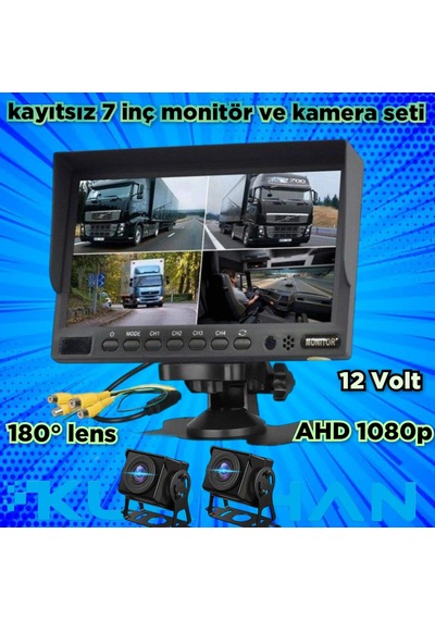 7 İnç Kayıtsız Monitör 2 Adet 180'' Geniş Açılı Ahd Kamera 12 V