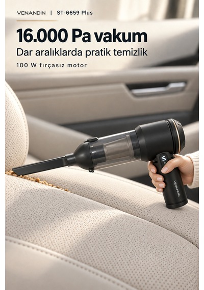 Venandin St-6659 Plus Kablosuz Araç Süpürgesi 16000 Pa, 100w, 3 Kademeli, 200 Ml