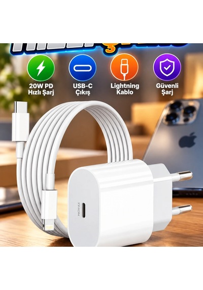 İphone Uyumlu 20w Pd Hızlı Şarj Adaptörü Ve Lightning Kablo Seti 12, 11, Xr, Xs, X, 8 Plus, 7