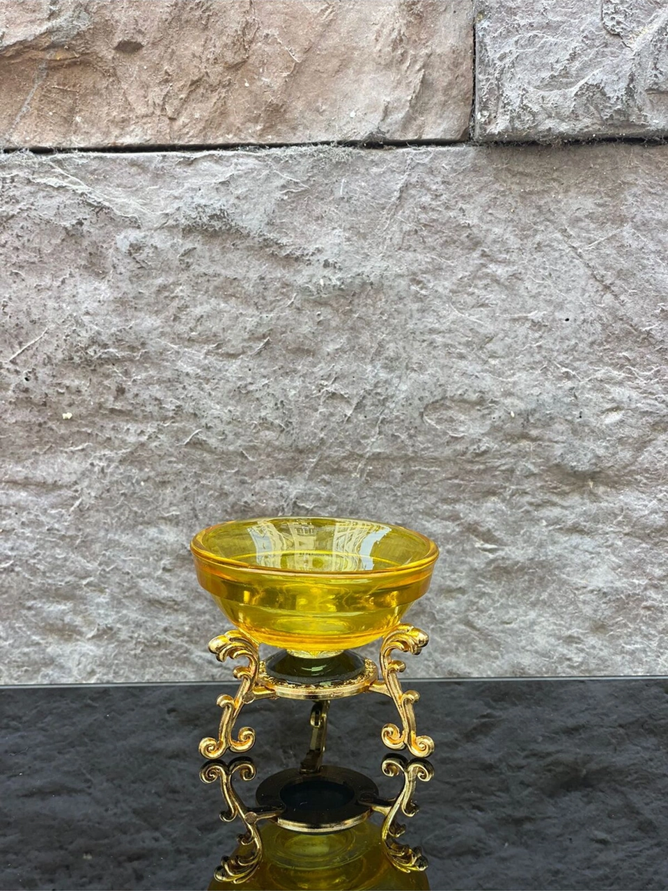 Dekoratif Kristal Cam Tekli Renkli Sunum Çanağı Sarı