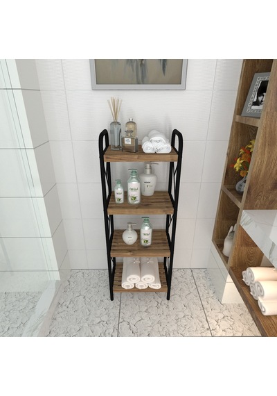 Sahra Siyah 4 Katlı Raf Banyo Köşe Rafı Mutfak Düzenleyici Raf Siyah