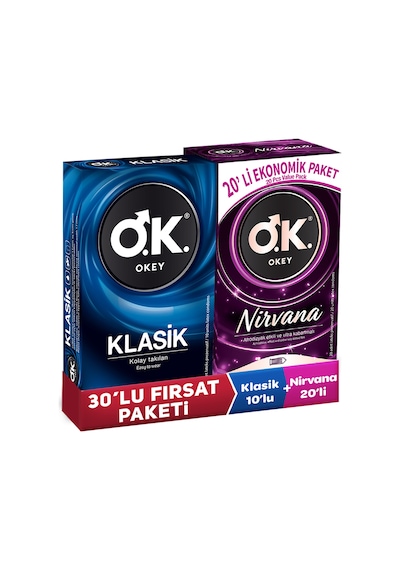 Okey Klasik Prezervatif 10'lu + Nirvana Prezervatif 20'li Okey Klasik Prezervatif 10'lu + Nirvana Prezervatif 20'li
