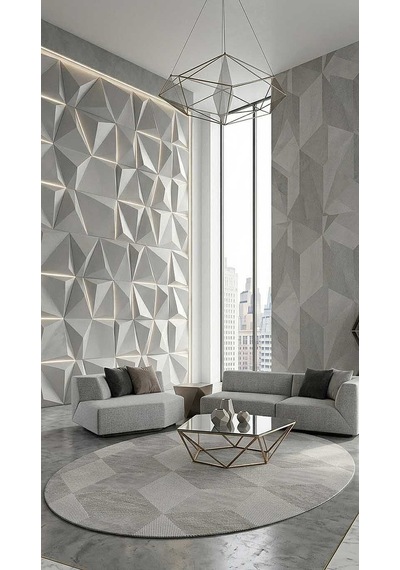Geometrik Küp Desenli Prato İpeksi Lüks Viskon Oval Halı Pr01 Gri Gri-krem