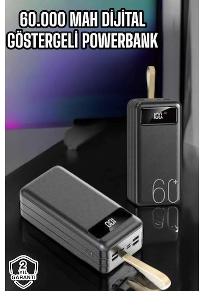 Powerbank 60.000 Mah Hızlı Şarj 4 Çıkışlı Uzun Şarj Süreli Dijital Göstergeli Çok Renkli