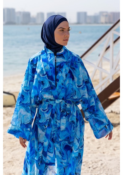 Remsa Mayo Remsa Tesettür Mayo Üzerine Tek Kaftan Kimono Pareo Rp010 Nil Mavi