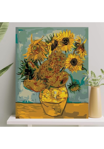 Sayılarla Boyama Tuval Seti Fırça Boya Dahil Çıtalı 40x50 Cm - Ayçiçekleri