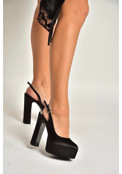 Fox Shoes Y246195104 Siyah Kumaş Platform Kalın Topuklu Kadın Abiye Ayakkabı Siyah