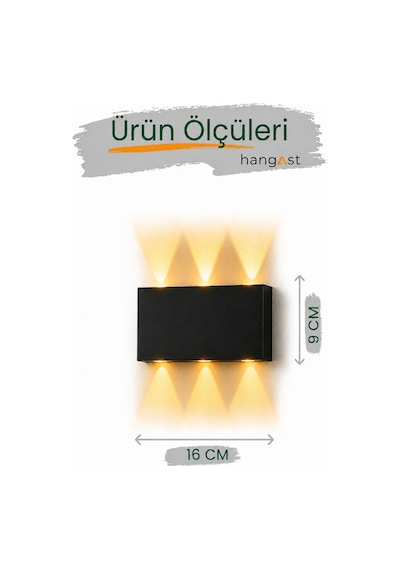 Amber Led Aplik Aydınlatma Çift Taraflı Led Dekoratif Duvar Aplik Siyah