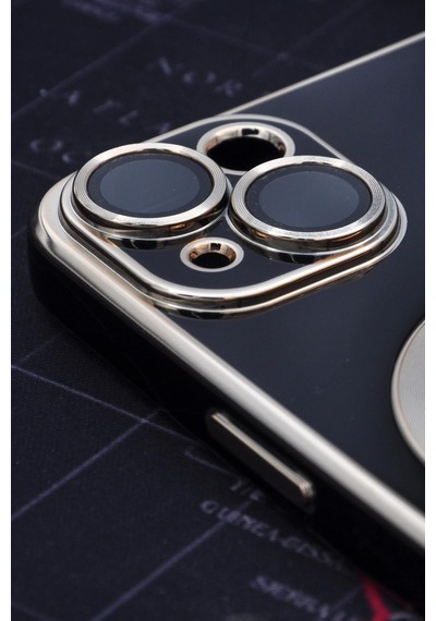 Apple Uyumlu iPhone 13 Magsafe Özellikli Lens Korumalı Renkli Kılıf Siyah