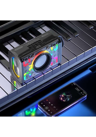 Lenyes S843 Rgb Led Işıklı Taşınabilir Tws Bluetooth Hoparlör V5.3 20w Siyah