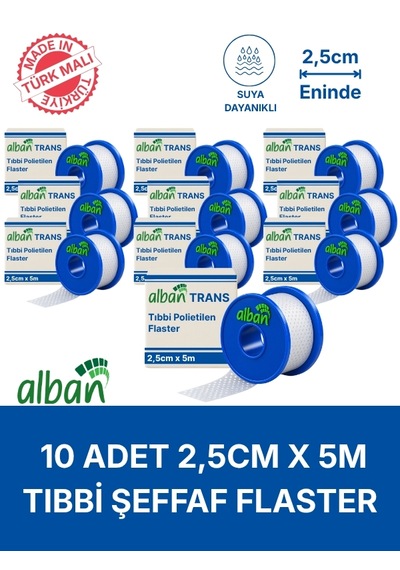 Pe 2,5cm X 5m, 10 Kutulu Set, Şeffaf Perforeli Flaster. Hipoalerjenik, Nefes Alabilen, Cilde Dost, Suya Dayanıklı
