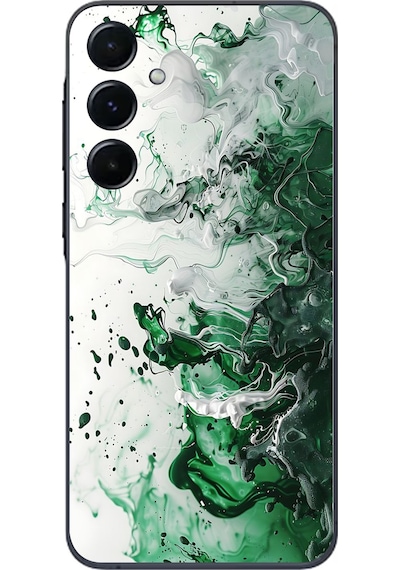 Samsung Galaxy A55 Uyumlu Yeşil Beyaz Dalgalar Baskılı Silikon Kılıf Renkli